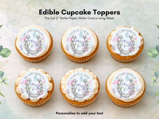 Personalised Wedding Cupcake Toppers – Custom Horse Shoe Cake Decorations 12 x 2"
