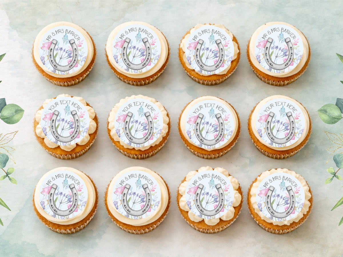 Personalised Wedding Cupcake Toppers – Custom Horse Shoe Cake Decorations 12 x 2"