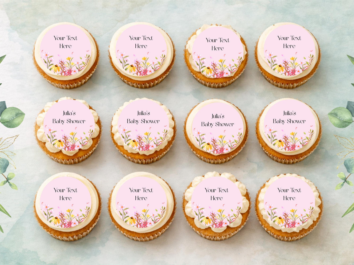 Personalised Edible Cupcake Toppers – Baby Shower Cake Decorations 12 x 2"